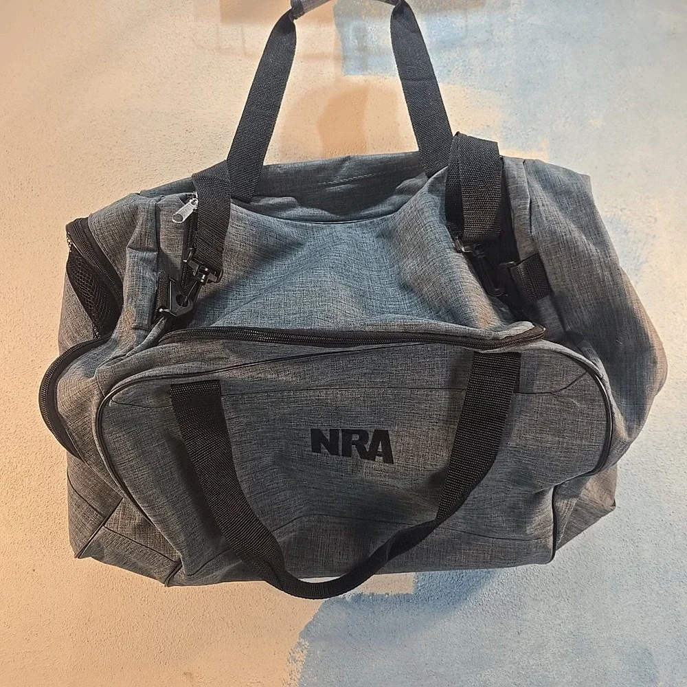 NRA Duffel Gym Bag National Rifle Association‎ Grey Heather Canvas Mesh Carry-On